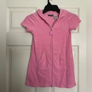 Joe Boxer Pink Hooded Towel Cover Up Dress with Flower Zipper 6/6X
